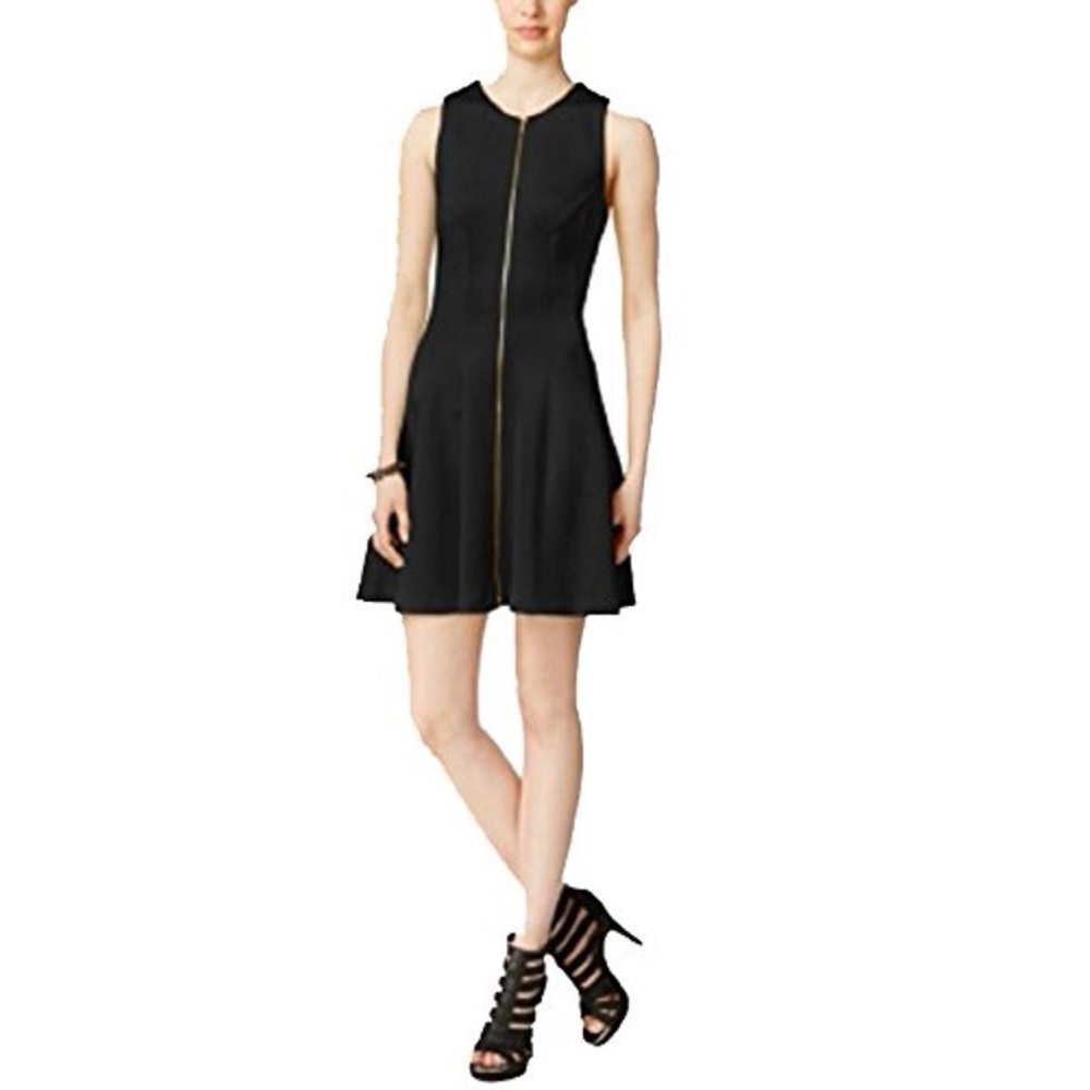 Bar III Black Fit & Flare Zip Front Scuba A-Line Dress in Size XS